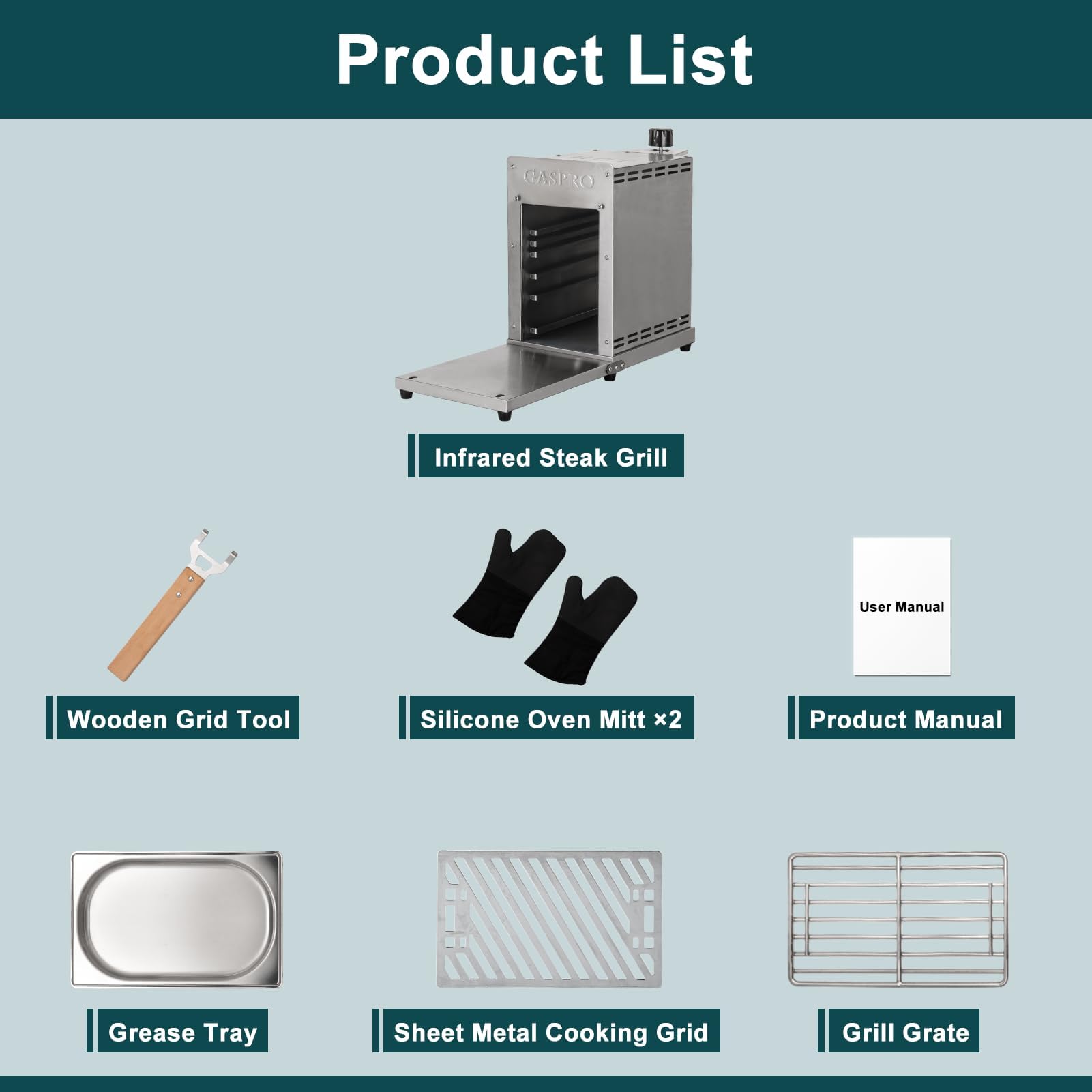 GASPRO Professional Infrared Steak Grill Propane 1800℃ Quick Cooking Portable for Meat, Seafood, Vegetables and More Stainless Steel