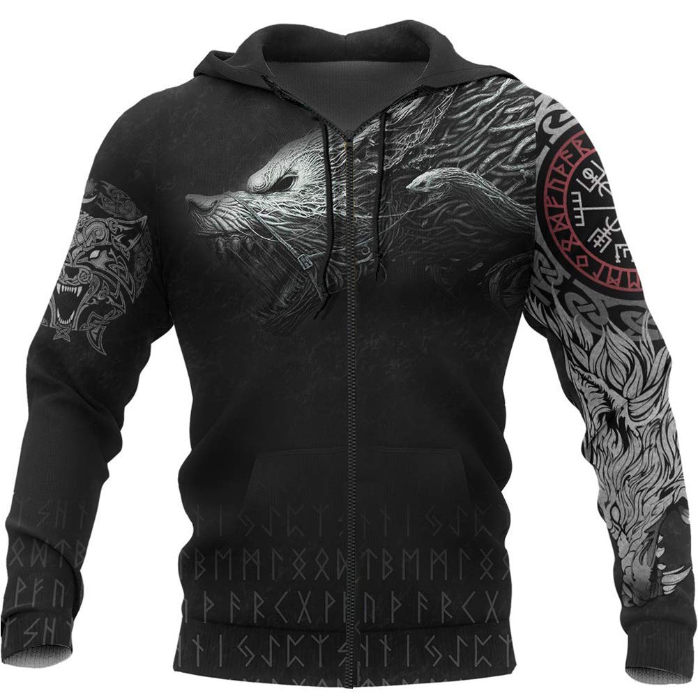 Sweat zippé Viking Fenrir vêtement style biker décontracté pour sorties de week-end