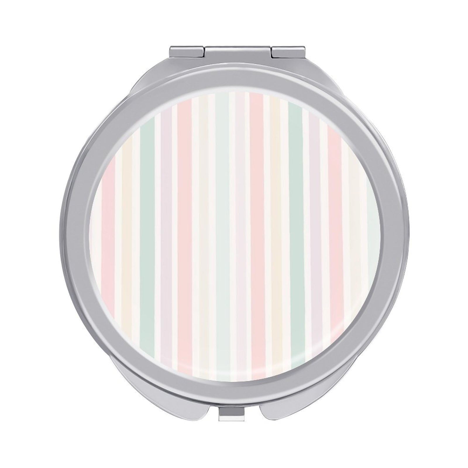 Jubonexis Pastel Vertical Stripes in Pink Peach Mint Cream Women Pocket Mirrors, Girls Small Portable Travel Makeup Mini Mirror