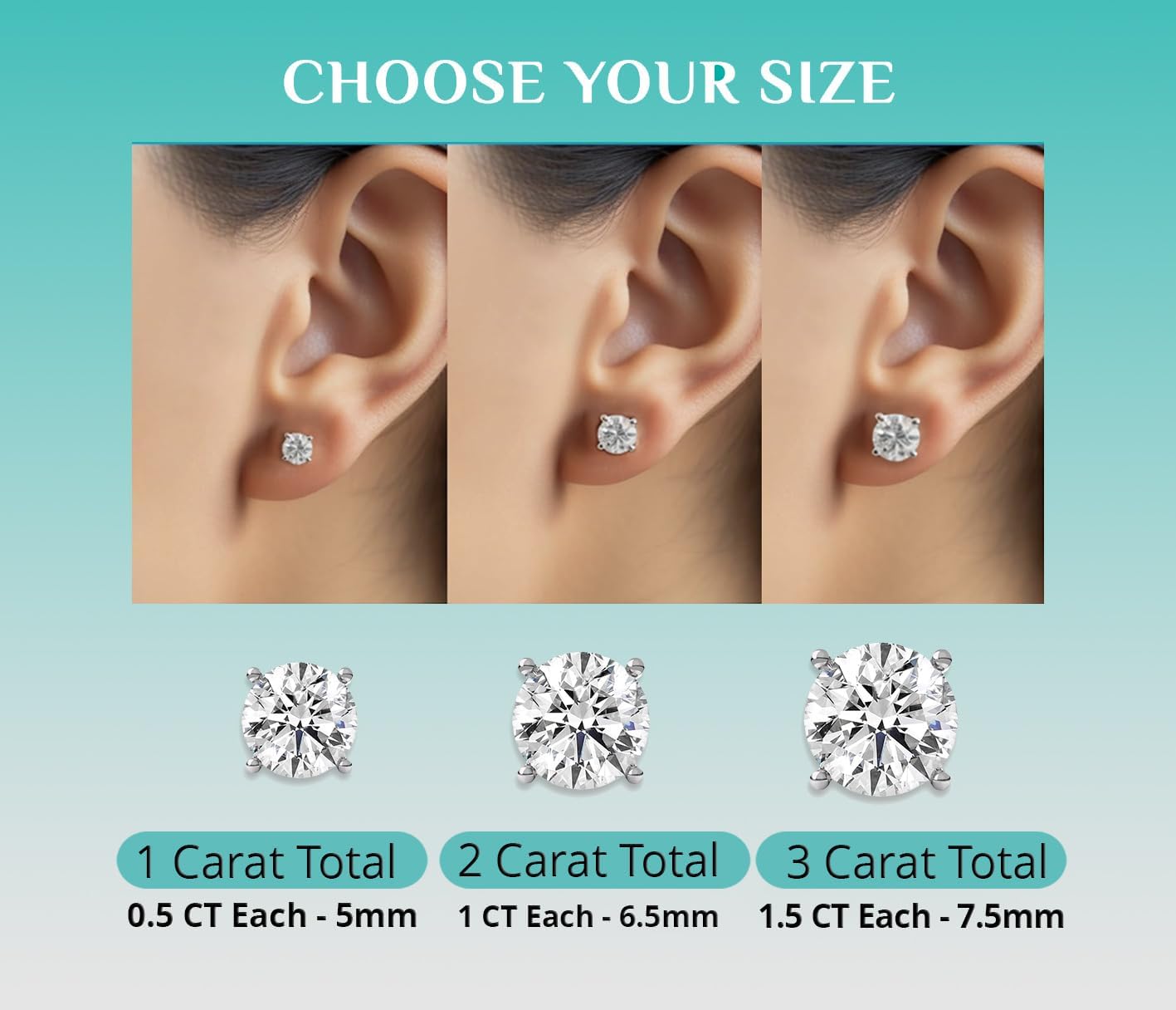 Moissanite Earrings for Women & Men - Moissanite Stud Earrings, 925 Sterling Silver Jewelry, Lab Created Studs Earring, D Color, VVS1 Clarity, Round Cut, 1-3 Carat - Image 6