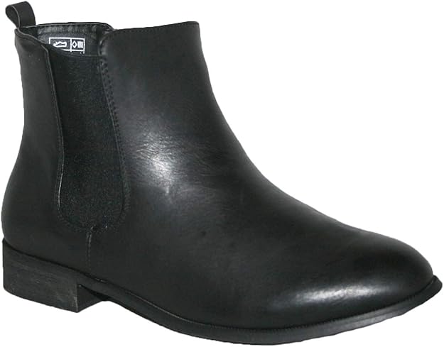 pull on slip on womens black leather boots