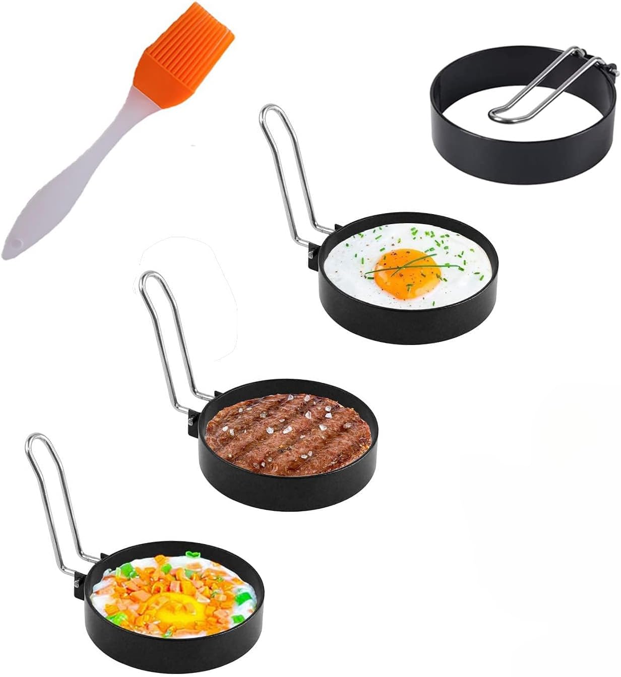 THE WHITE SHOP Egg Ring, Round Egg Cooker Rings For Cooking, Stainless Steel Non Stick Metal Circle Shaper Mold,for Frying McMuffin or Shaping Eggs, Egg Maker Molds 4PCS