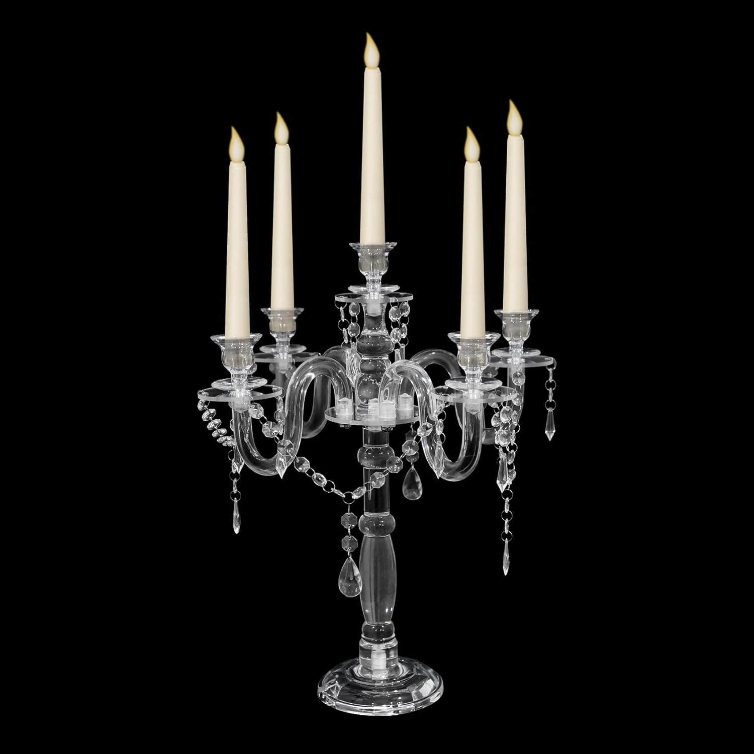 Acrylic Candelabra Centerpieces for Tables, 18.5in Tall 5 Arm Acrylic Candle Holder for Taper LED Candles, Clear Candlestick Holder for Wedding Chandelier Centerpiece Decor Party Event Reception