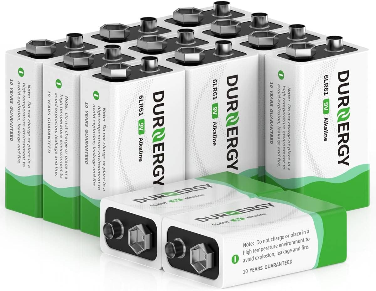 DURNERGY 9V Batteries 12 Pack, 10Year Shelf Life, 9v Battery for Smoke Detector, 9