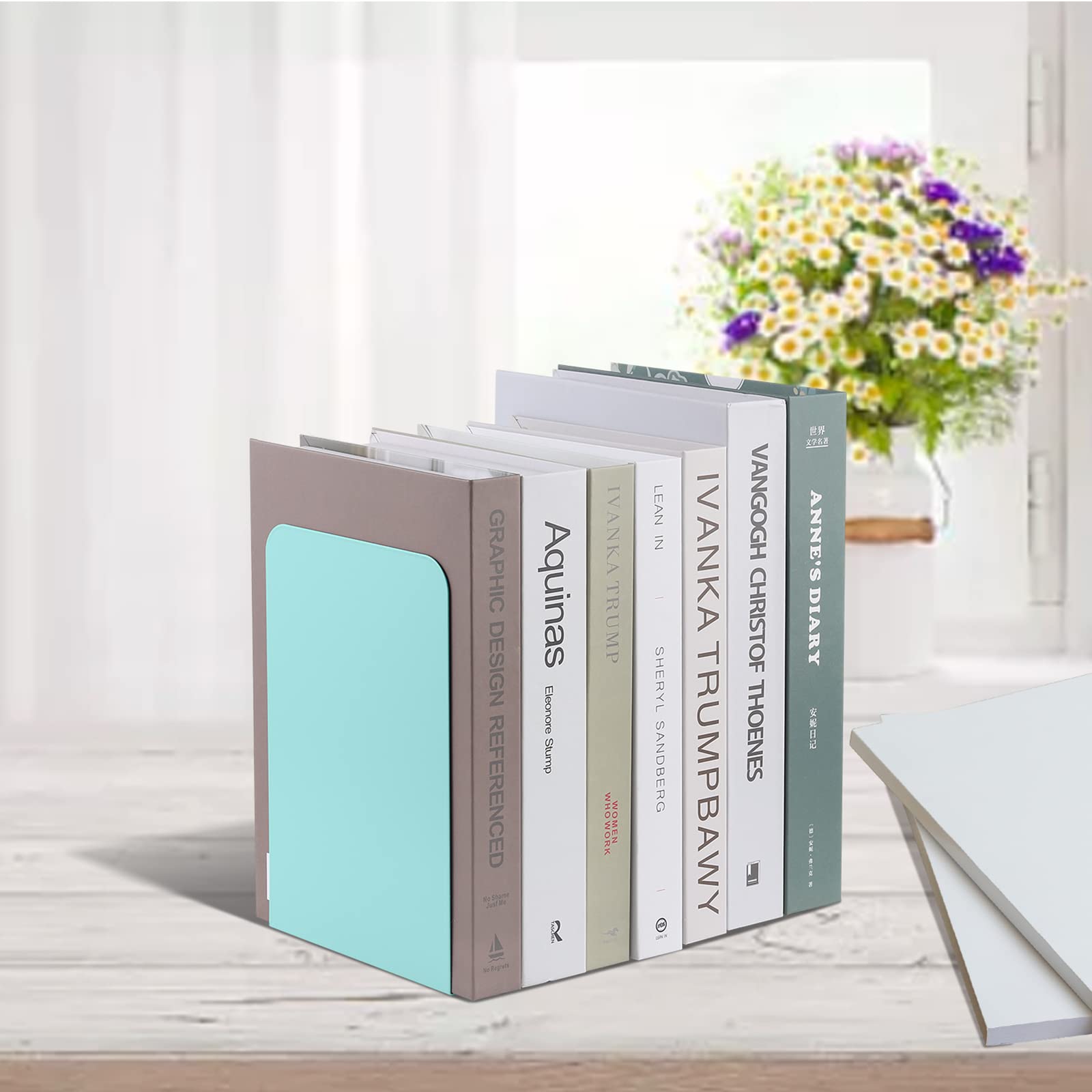 MSDADA Fermalibri per Mensole 2 Paia, Porta Libri da Scrivania per Libreria, Ufficio, Casa, Turchese