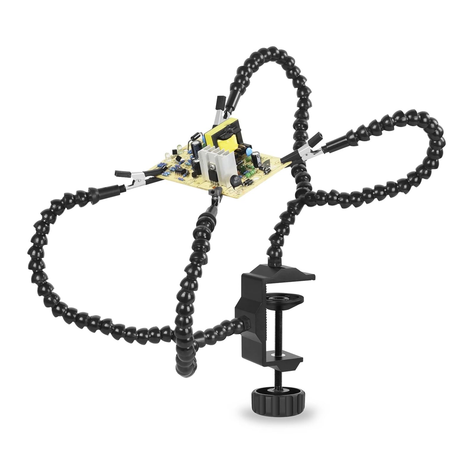 Estación de soldadura múltiple que ayuda con soporte de tercera mano con 8 brazos flexibles, abrazadera de escritorio para herramienta de reparación de soldadura PCB (Y4BK-BK)