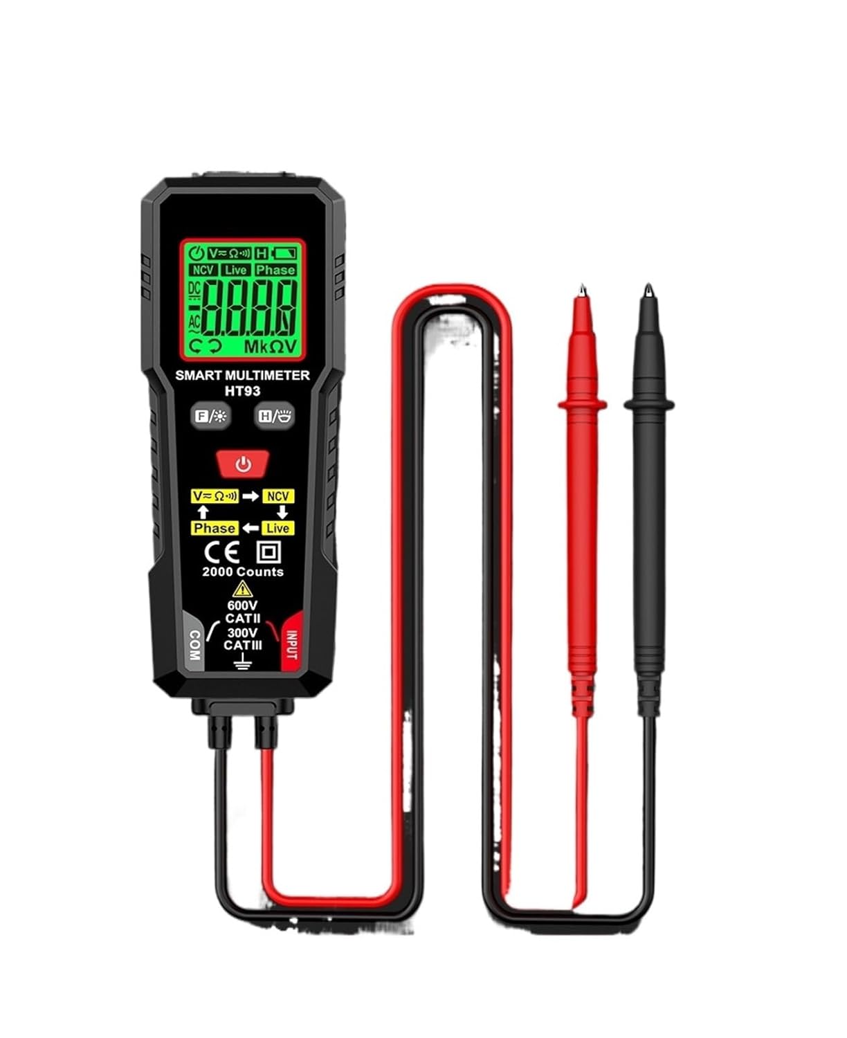 HT93 Digital Multimeter Voltage Tester 2000 Counts 600V AC/DC Volt Meter NCV Phase Sequence Ranging Multimetre