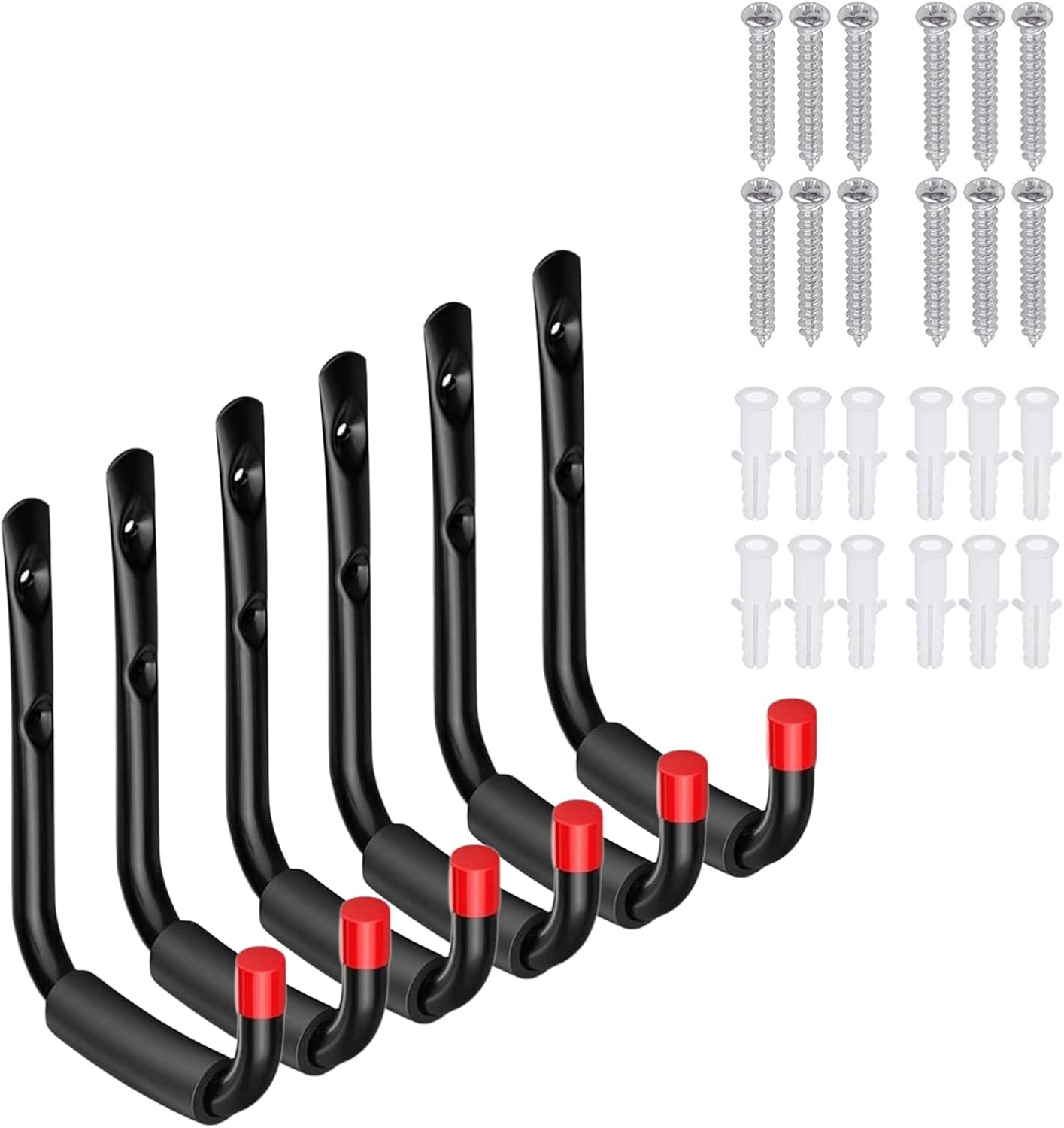 6 Pack Garage Hooks Heavy Duty, Utility Steel Hooks with EVA Foam Padding, 4.56inch Wall Mount J Organizer Hanger for Hanging Bikes Kayak Garden Tool Hose Bike Shelf