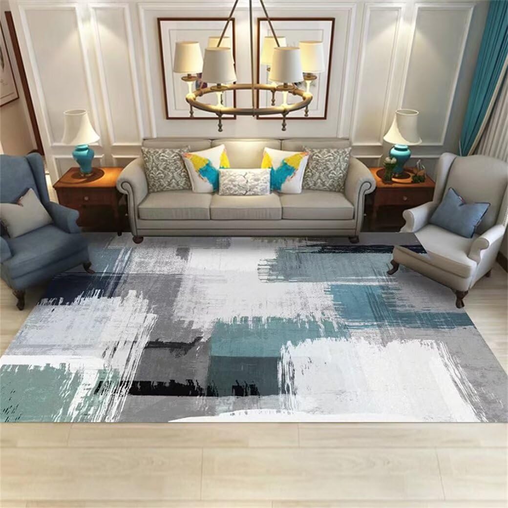 Tapis salon bleu 60x110 cm facile à nettoyer et résistant pour ado