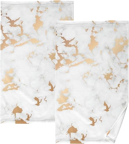 ALAZA Juego de 2 toallas de mano fluidas de mármol gris blanco dorado para baño, toallas de baño suaves 100% algodón, toallas de baño decorativas de
