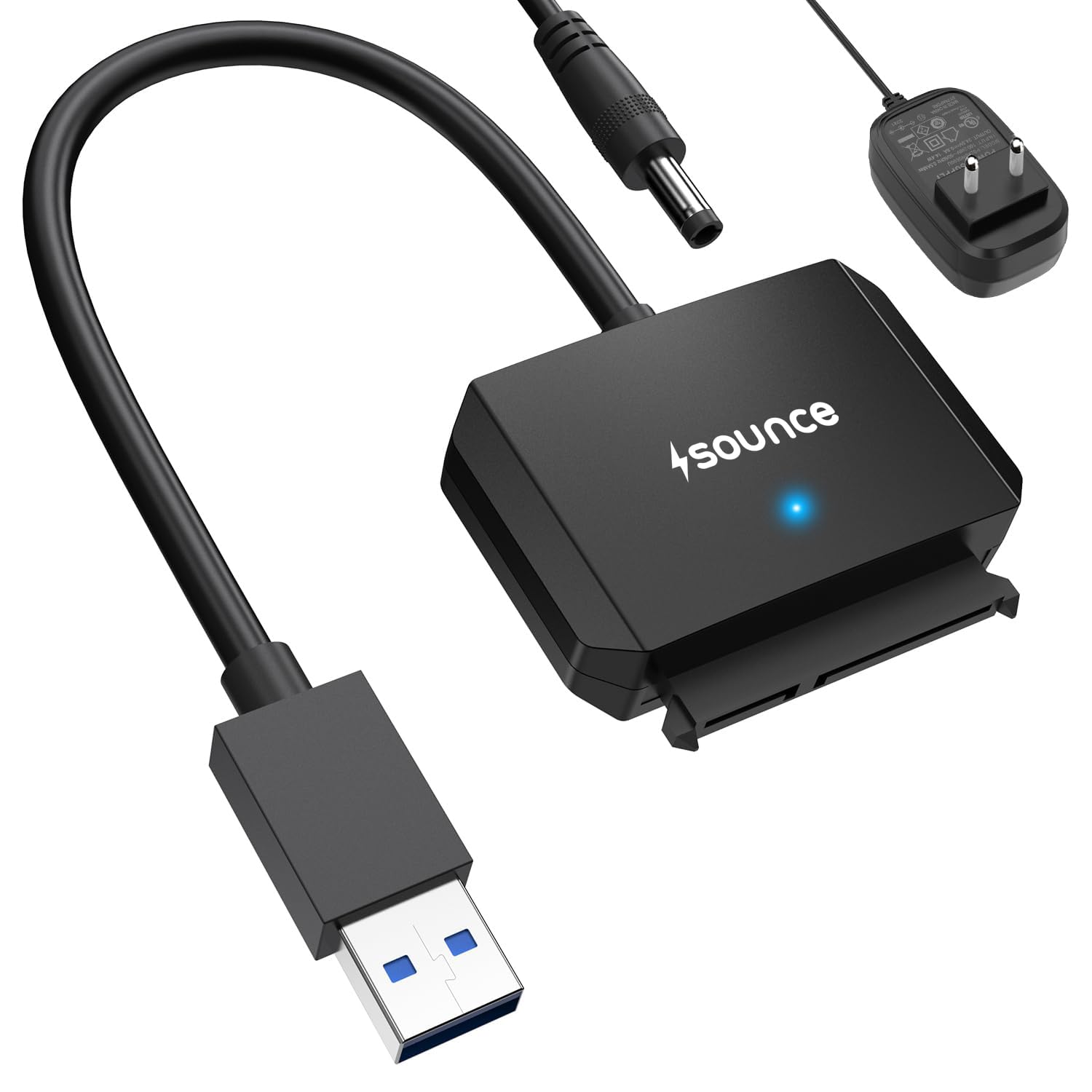 Sounce SATA Cable USB 3.0 to SATA III Hard Disk Connector for 3.5 2.5 inch SSD & HDD Hard Drive Disk and SATA Optical Drive with 12V 2A Power Adapter External Hard Disk Adapter Support UASP - Black-image-38