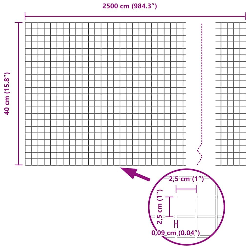 Recinzione in filo saldato, grigio, 0,4 x 25 m, recinzione da giardino durevole come barriera per animali e recinzione decorativa per aiuole da giardino, esterni, ricambio per cancello da giardino