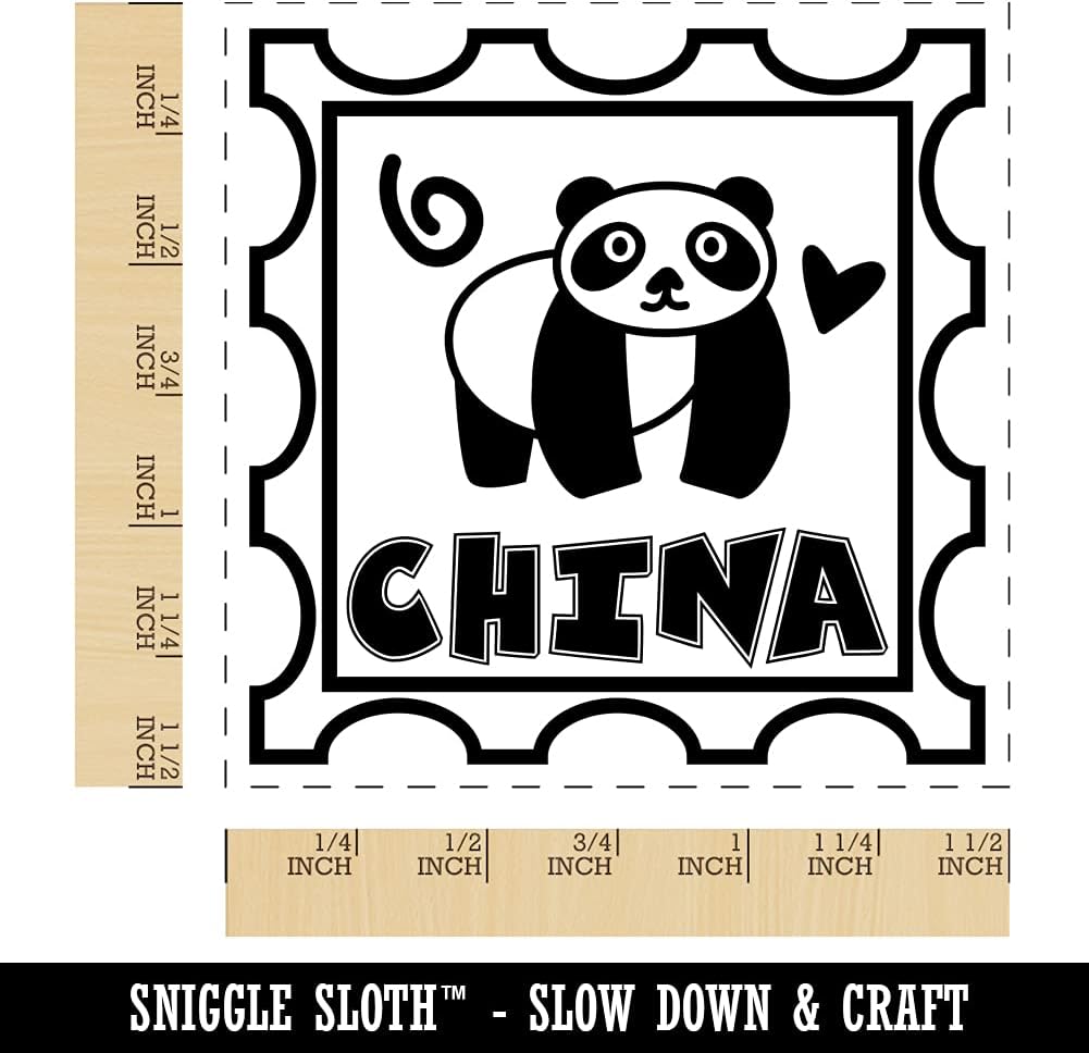 China Panda Passport Travel Self-Inking Rubber Stamp Ink Stamper - 1-1/2 Inch Large - Red Ink