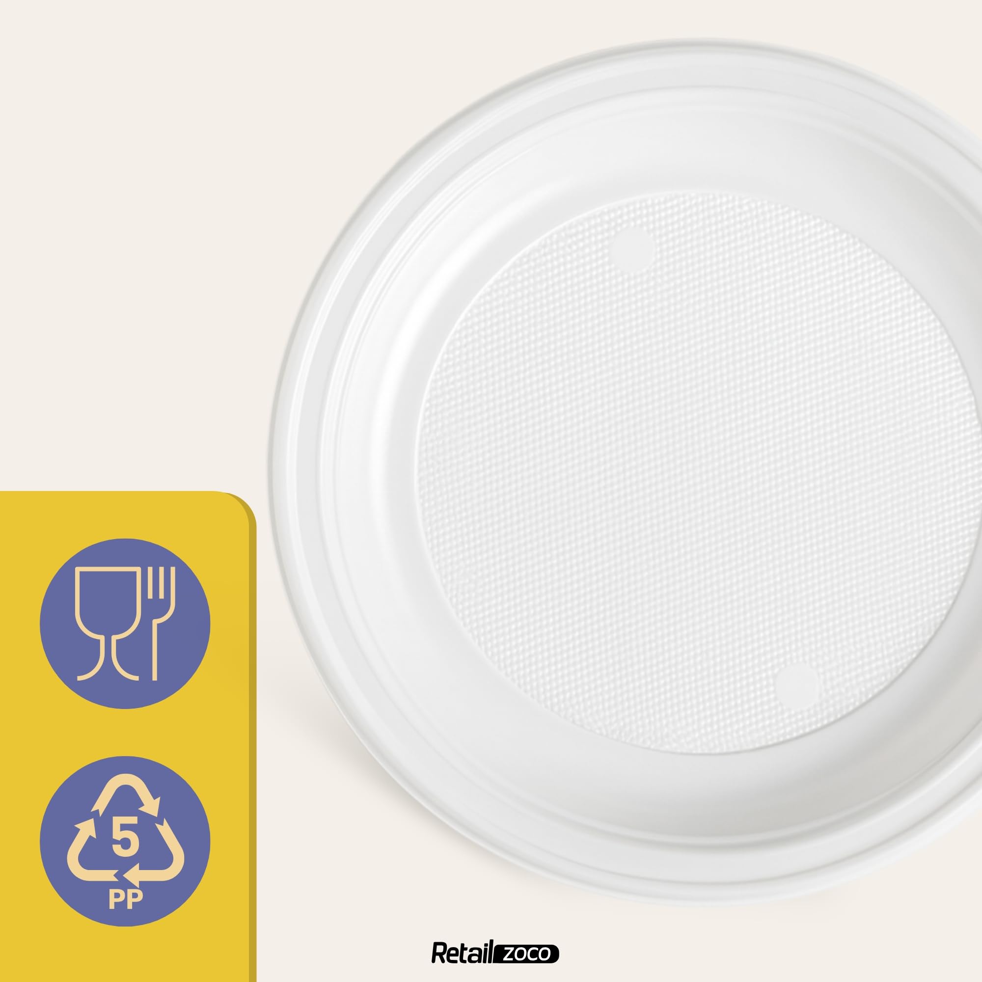 Platos de plástico blancos reutilizables, Plato de plástico hondo redondo, apto para alimentos calientes, Platos extra resistentes, Norma UNE-EN-12875-1, Diseño hondo diámetro 20.5 cm, 200 unidades