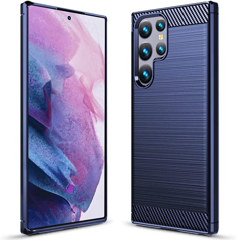 Image of NPRC Hybrid Ultra Slim Protective Case TPU Non-Slip Carbon Fiber Texture Shockproof Case Cover for Samsung Galaxy S23 Ultra - Blue