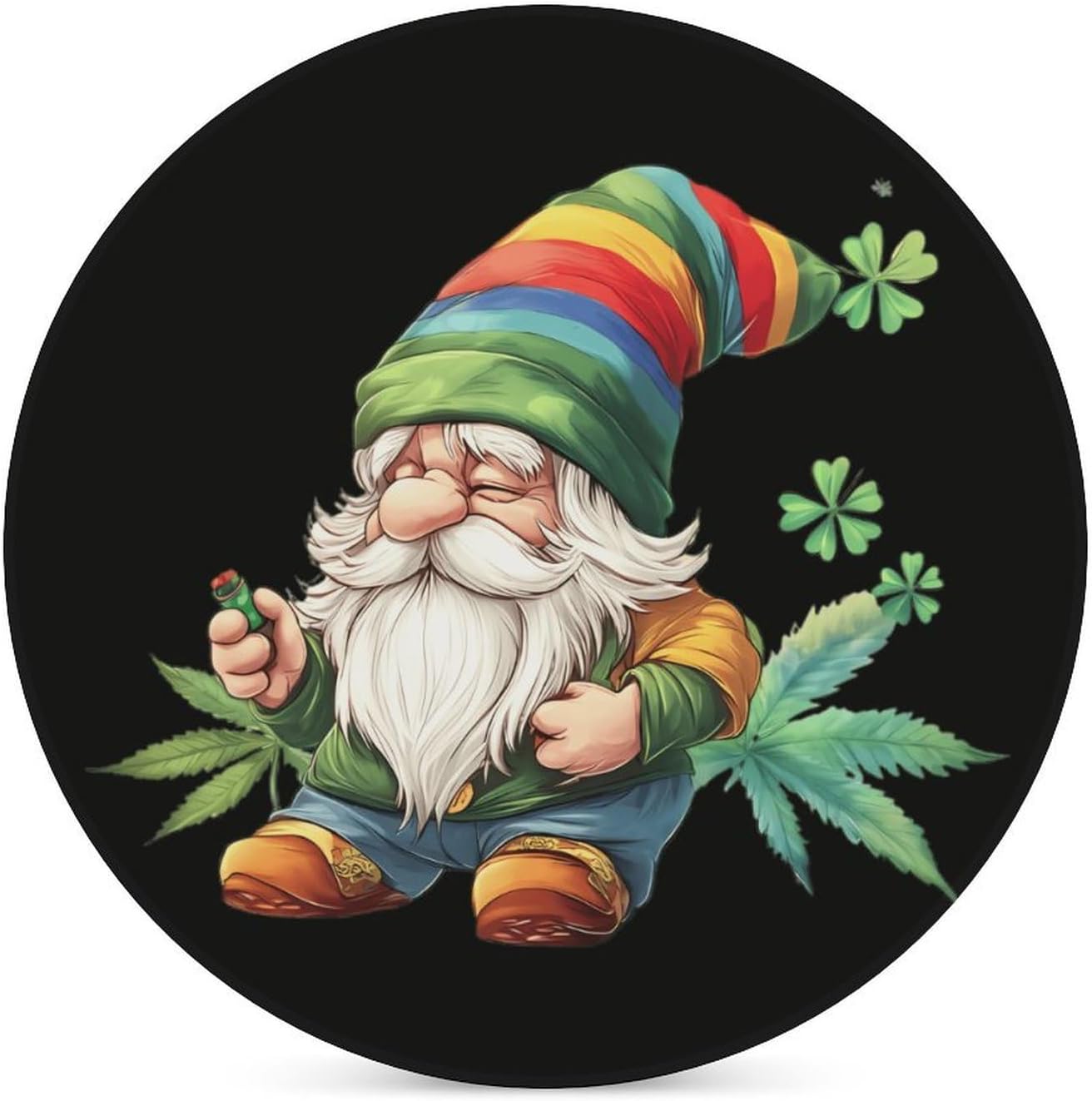 St. Patricks Day Gnome Weed Round Ceramic Coasters for Drinks Absorbent Cup Holder Tabletop Protector with Cork Base