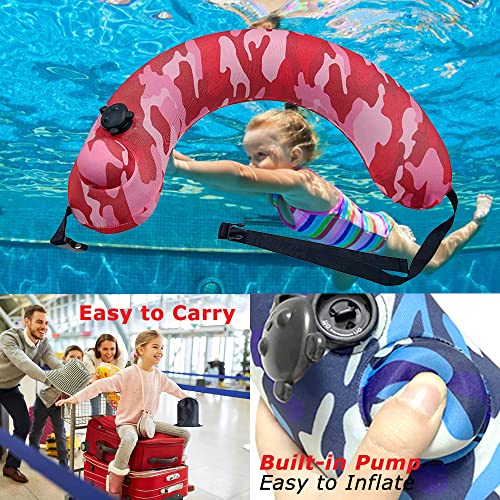 Inflatable Swim Trainer For Kids Adults: Gemgo Portable Swim Floating Belt Built-In Pump - Multifunctional U Shaped Travel Neck Waist Pillow,Pool Floatation Swim Belt For Beginner (Red) #TOP1
