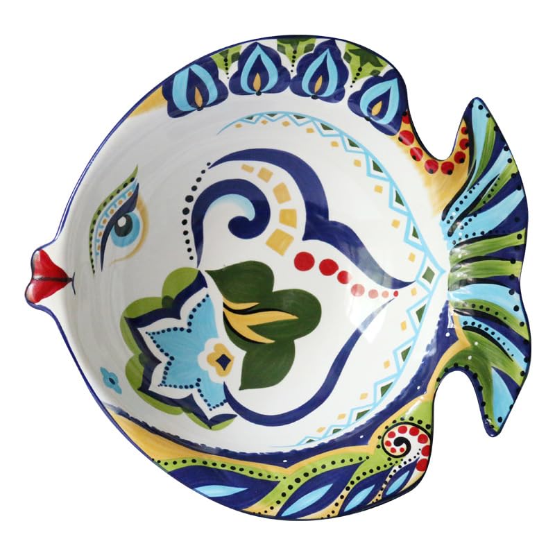 Grande insalatiera, Ciotola Grande da 2600 ml, Ciotola di Ramen in Ceramica a Forma di Pesce, Elegante Ciotola Blu, Ciotola per zuppa a Forma di Pesce Fatta a Mano, Ciotole per Cereali