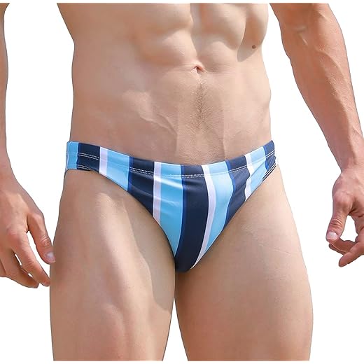 YUZHOU Mens Swim Briefs Striped Swimwear