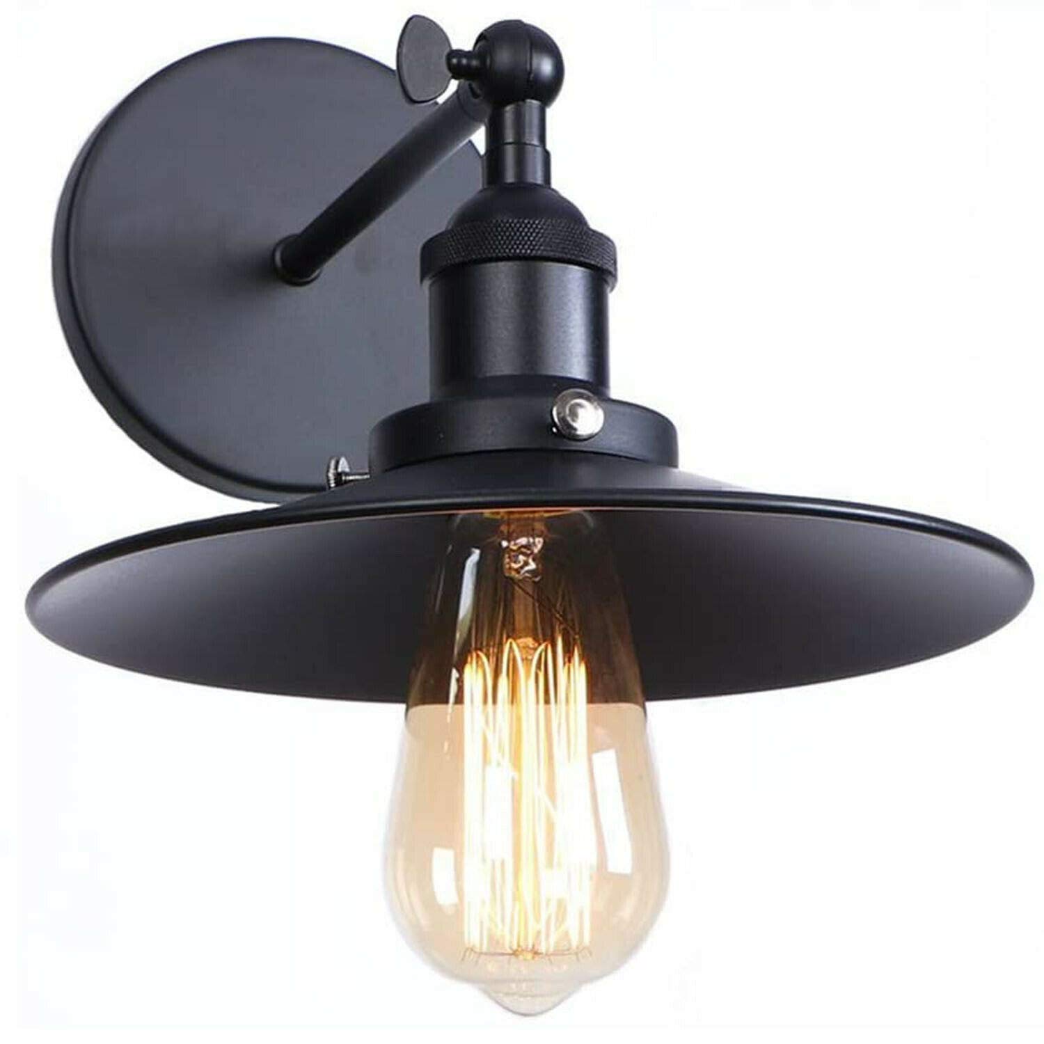 DC VOLTAGE 22cm Black Metal Flat Shade Wall Light E27 Adjustable Arms Holder Vintage Wall Sconce Wall Lamp Light Fixtures with for Bar Restaurants and Any Other Stylish Places