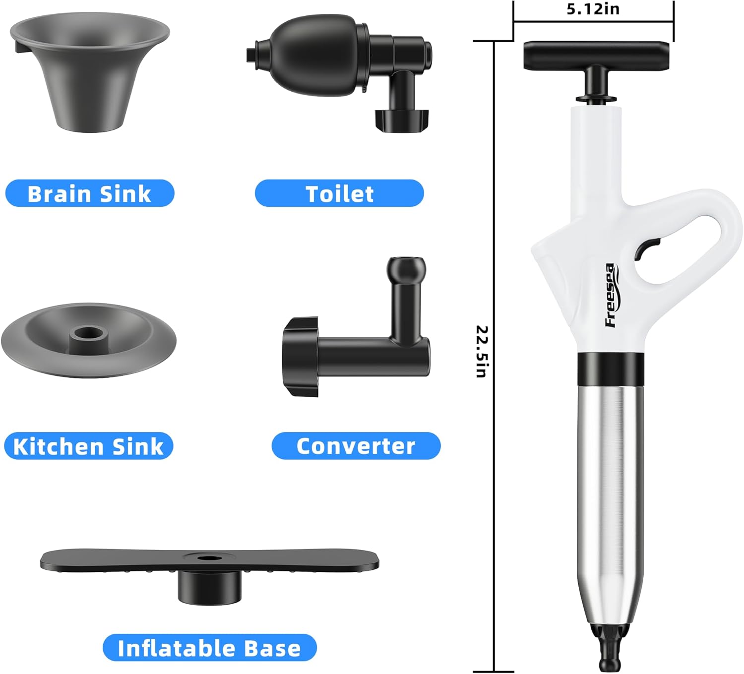 FREESEA Toilet Plunger Clog Remover: High-Pressure Air Drain Blaster Tool - Heavy Duty Air Plunger with Real-Time Barometer for Bathroom Floor Drain Kitchen Sink Clogged