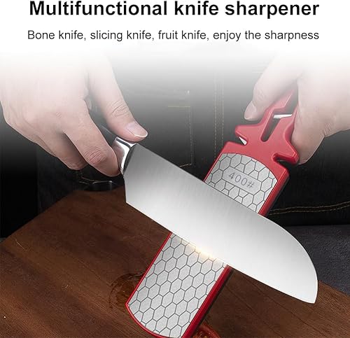Miniatura 3 de MJFUNTXY Piedra de afilar diamantes, piedra de afilar cuchillos de mano de grano 4001000, herramienta 5 en 1 de doble cara con ranura de tijera de