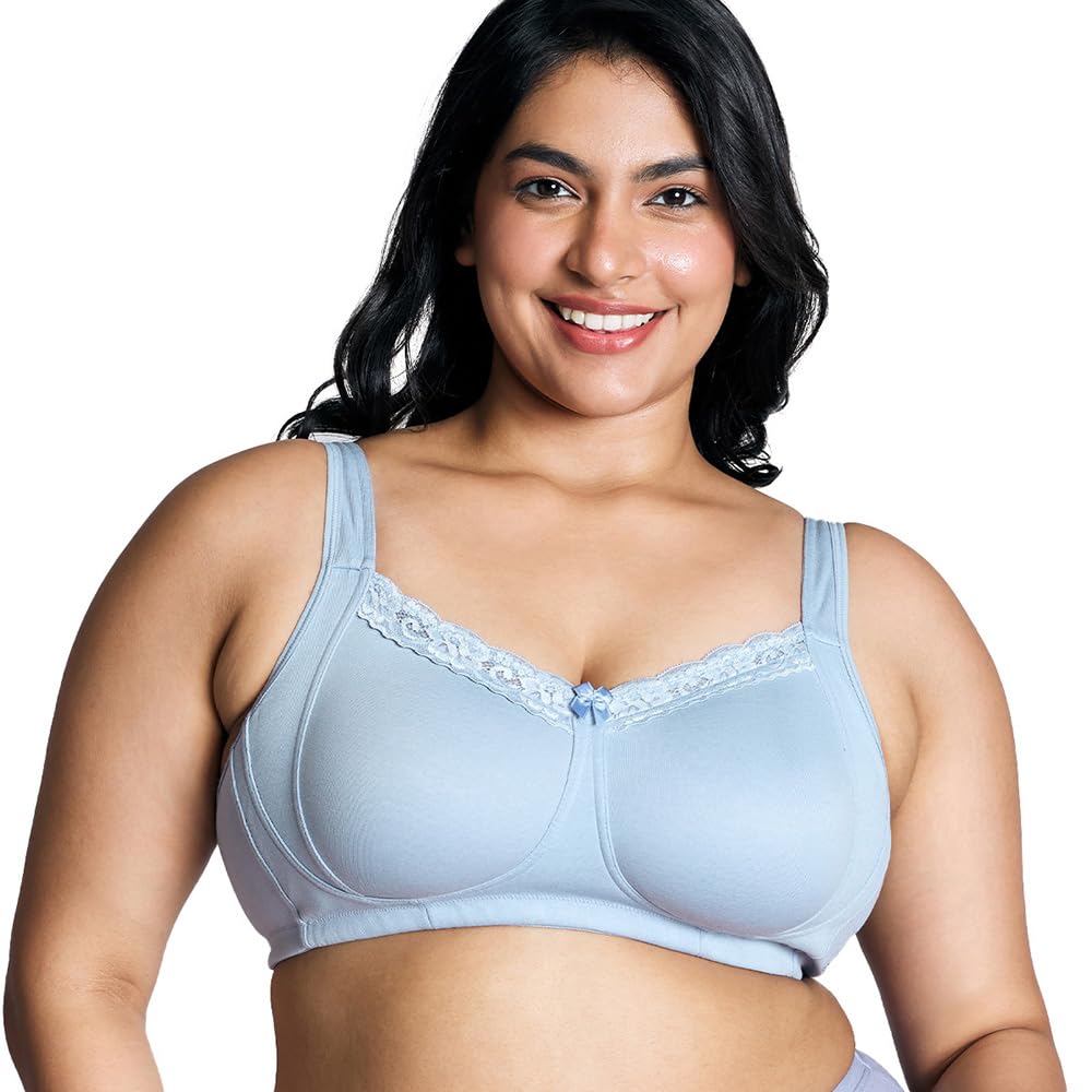 NYKD (NYB190 Cotton Non Padded & Non Wired Everyday Lace Bra for Women | Full Coverage Bra with Super Soft Wide & Thick Straps