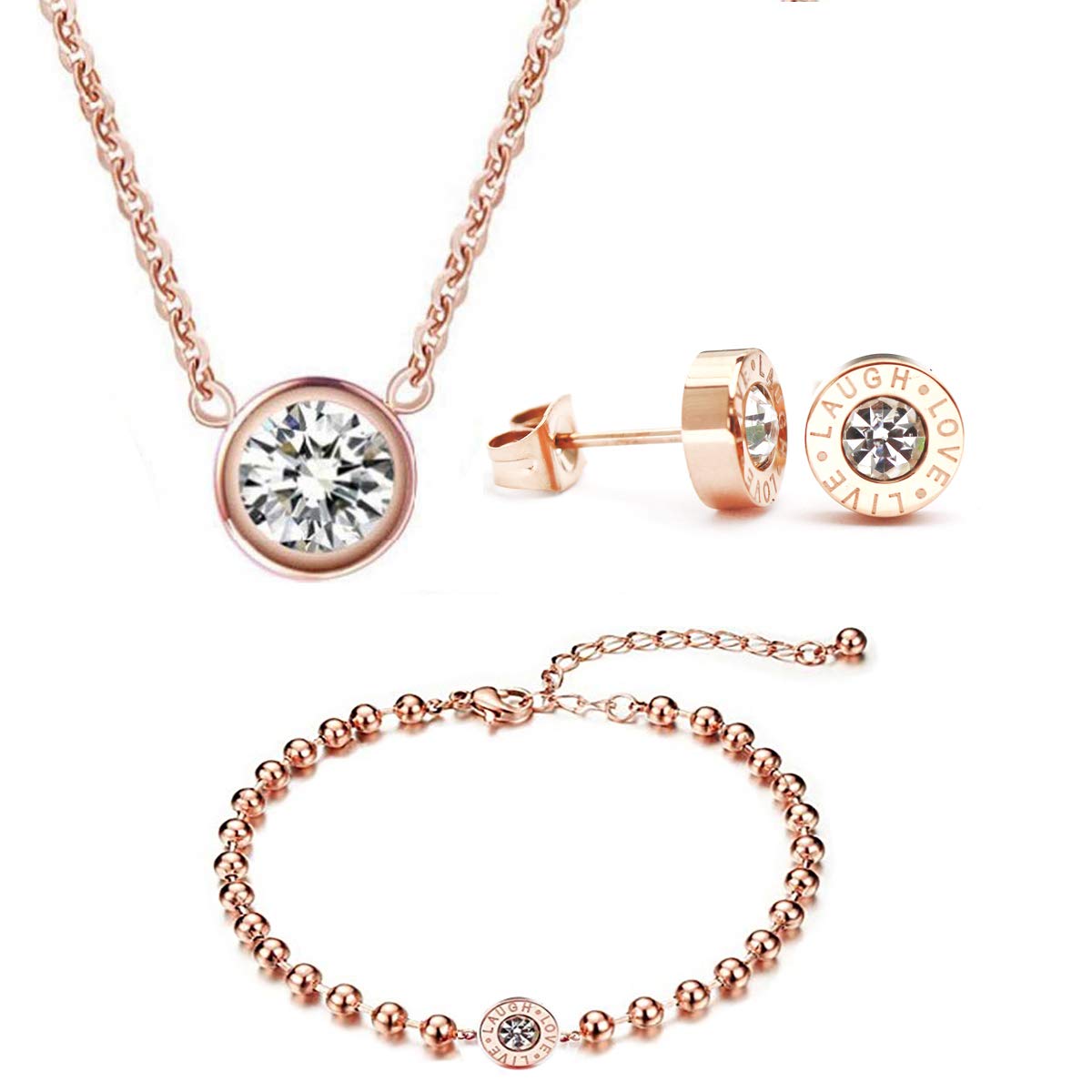 Juego de joyas de acero inoxidable hipoalergénico con pulseras y colgante de circonitas cúbicas 8
