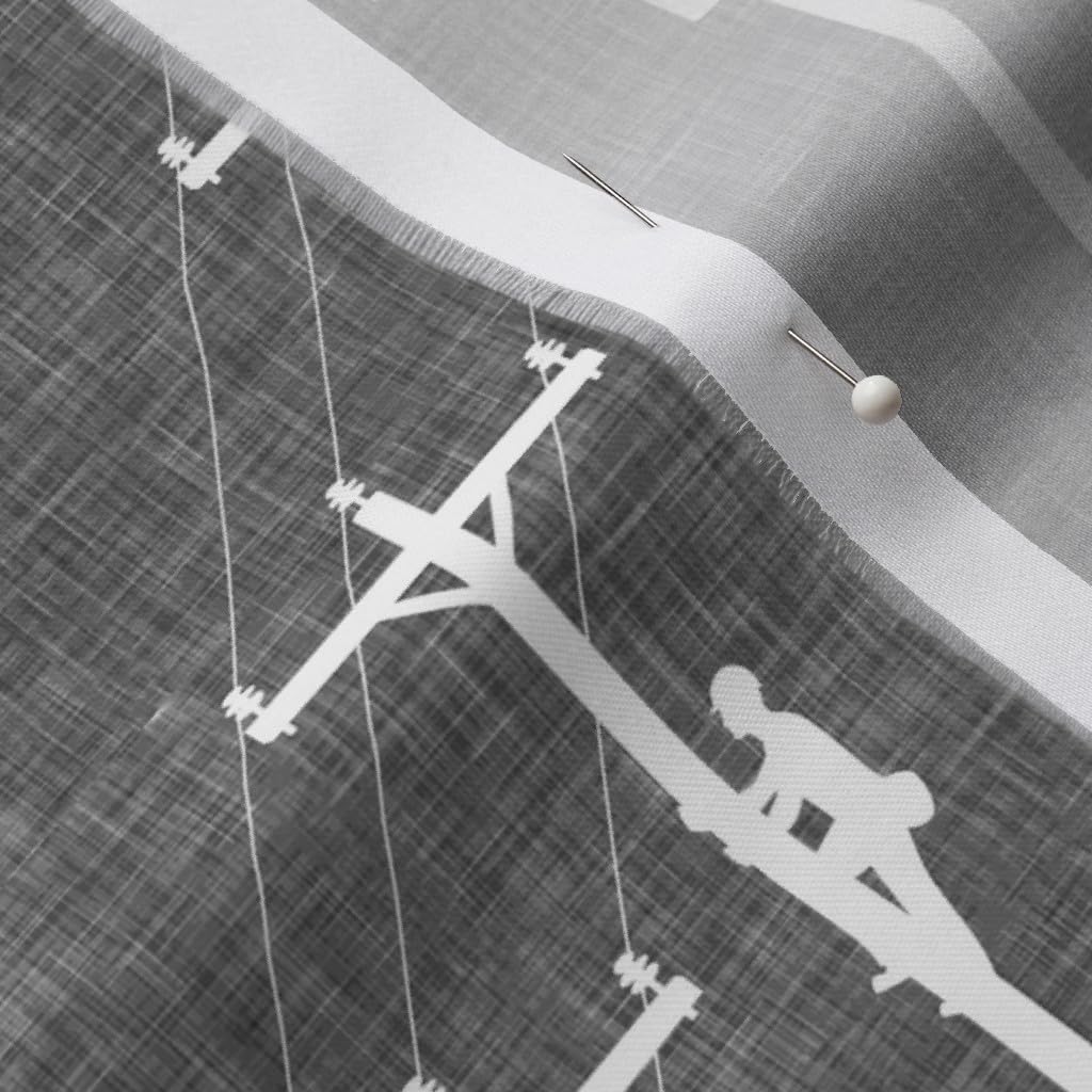 Spoonflower Fabric - Lineman Power Lines Grey Gray Little Arrow Distribution Printed on Organic Cotton Sateen Fabric by The Yard - Sewing Quilting Apparel Home Decor