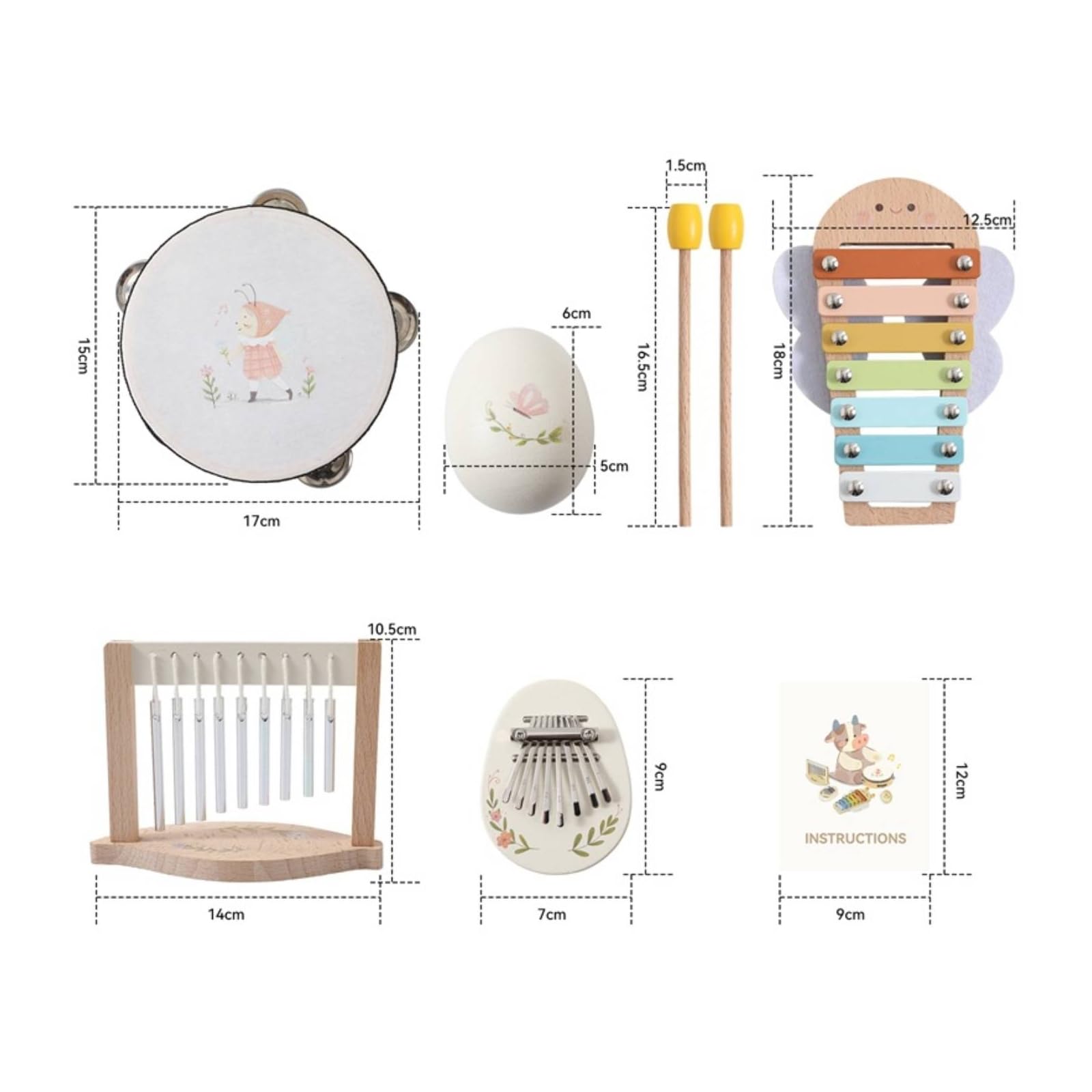 Qianly Ensemble Musical Non Toxique | Conception en Bois Naturel, S D'instruments Musique, Bords Arrondis, pr Crèche, Enfants