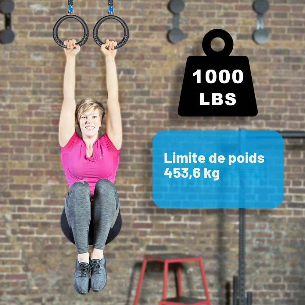 SELEWARE Lot de 2 Anneaux de Gymnastique, Anneaux d'exercice Olympiques Antidérapants Noirs, Anneaux de Fitness pour Entraînement à la Maison Salle de Sport