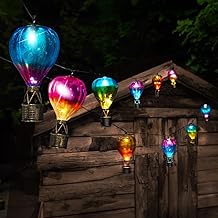 Festive Lights - 2.7m Multi-Coloured Solar Hot Air Balloon String Lights - 10 White LED Bulbs, Outdoor Decorative Lighting, Weather-Resistant - Hanging Garden Feature with Bronze-Effect Baskets