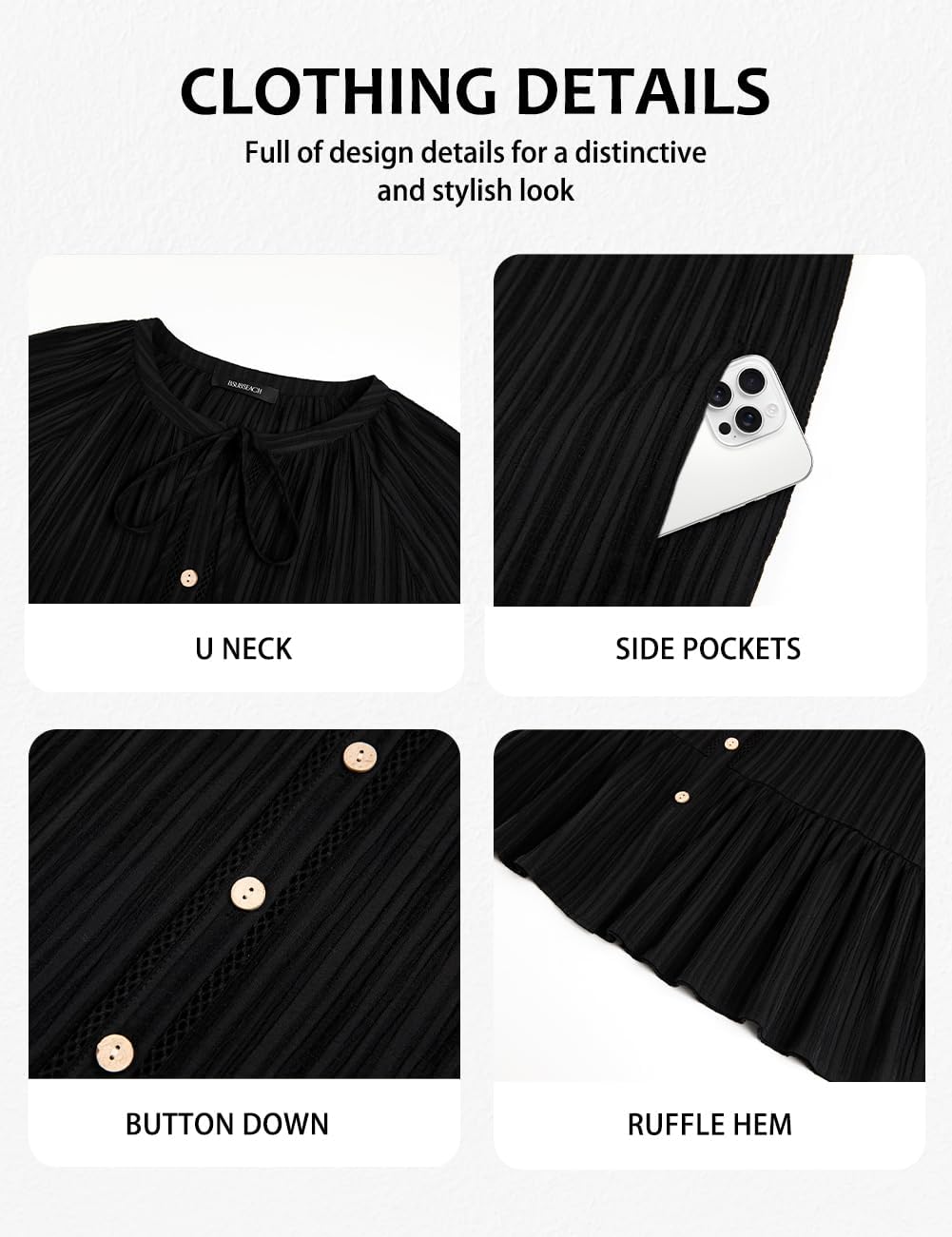 Bsubseach Women Swimsuit Coverup Ruffle Beach Bathing Suit Cover Up Boho Textured Flowy Button Down Dresses with Pockets - Image 5