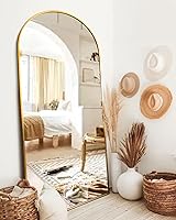 Vista 21 de Espejo de longitud completa, con soporte, de piso, espejo de pared arqueado, de gran tamaño, para dormitorio, negro