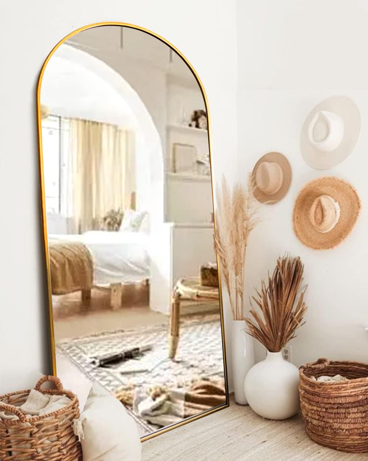 ITSRG Full Length Mirror with Stand, 30"x71" Floor Mirror, Arched Wall Mirror, Gold Arch Mirror