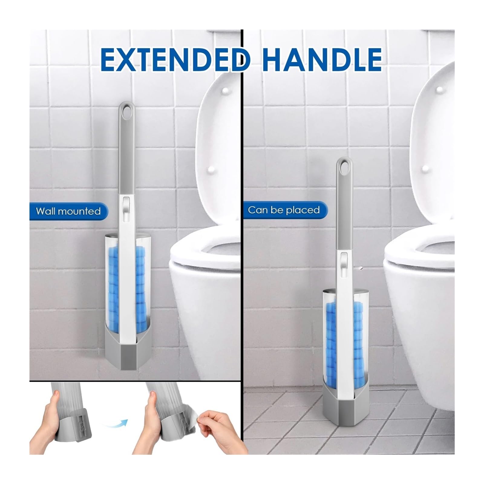 WC-Bürsten-Set zur Wandmontage mit 24 Ersatzköpfen, effektives Badezimmer-Reinigungswerkzeug, WC-Zauberstab-Set für Zuhause, Violett, 24-teilig
