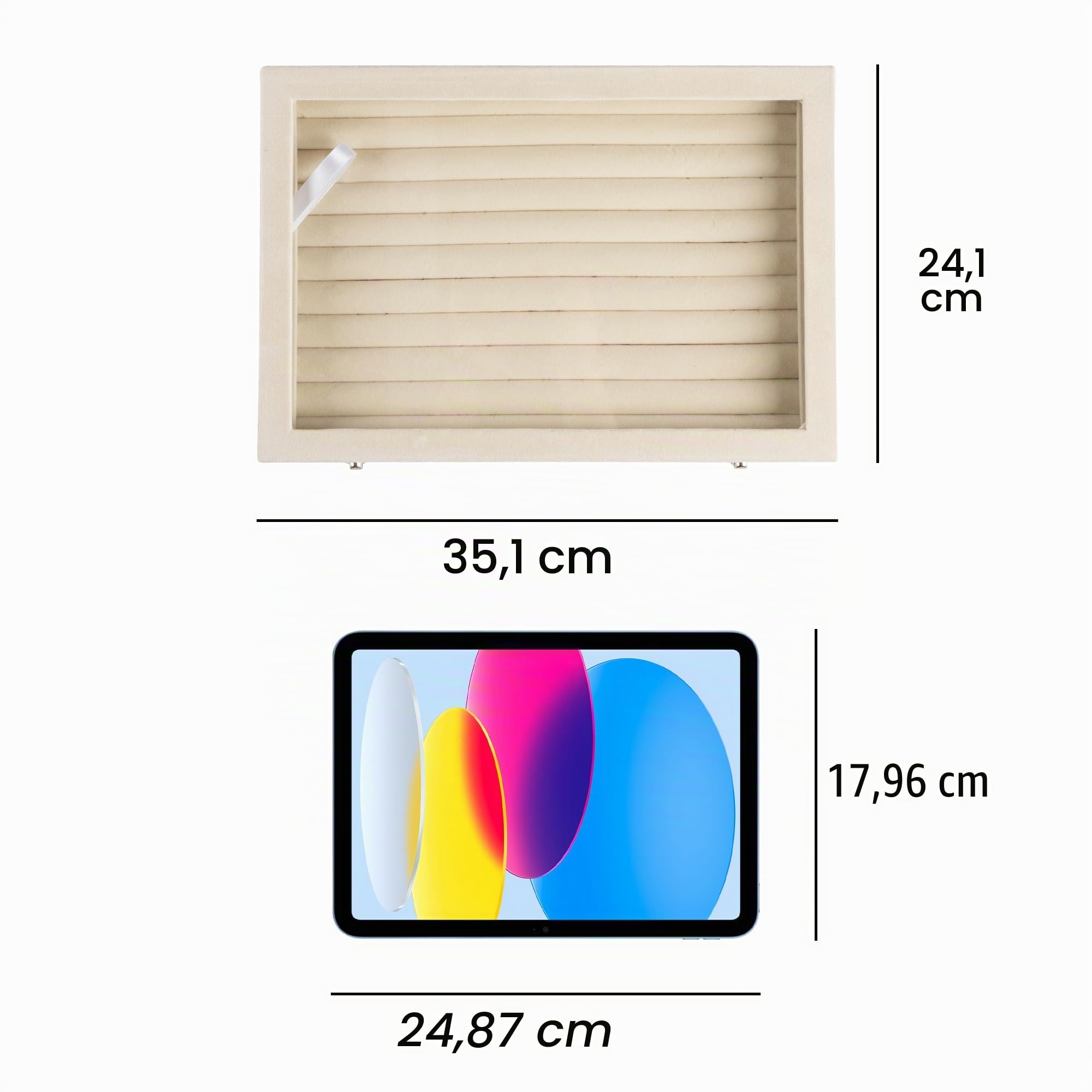 Frebeauty Ringe/Ohrringe Organizer Tablett mit klarem Deckel 10 Slots Samt Schublade Einsatz Schmuck Aufbewahrungsbox mit transparentem Glasdeckel Schmuck Vitrine Geschenk für Frauen (Grau, 10 Slots)