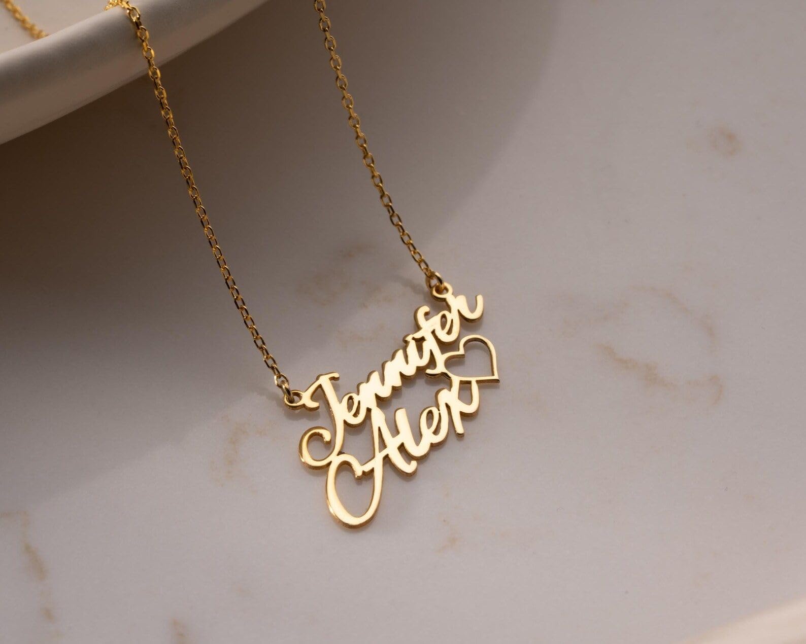 Argento sterling 925 coppia nome collana doppio nome cuore pendente gioielli per matrimonio
