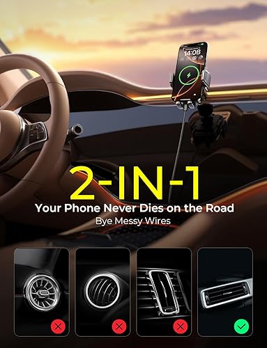 Miniatura 7 de LISEN Cargador inalámbrico para automóvil, 15 W, carga rápida, ventilación de aire, soporte para teléfono, cargador de teléfono para automóvil sin