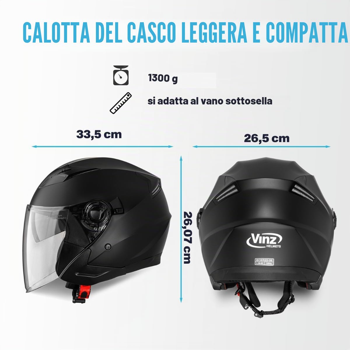 VINZ Calobra Casco Jet Doppia Visiera | Casco Scooter / Moto Donna E Uomo | Certificato ECE 22.06 | nelle taglie dalla XS-XXL