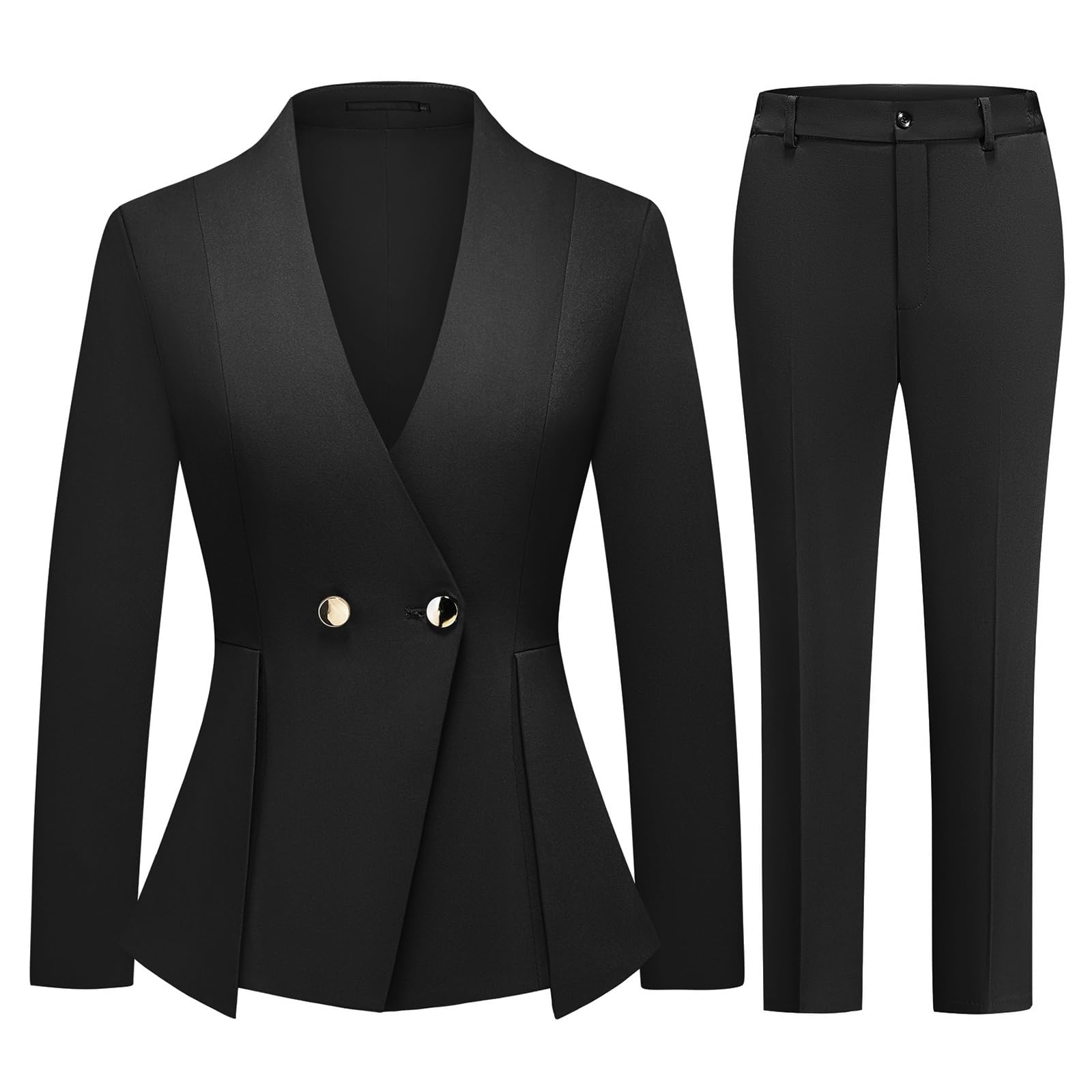 Lamgool Pants Suit for Women Dressy Casual 2 Piece Set V Neck Two Button Blazer Pants Set Business Casual Outfits