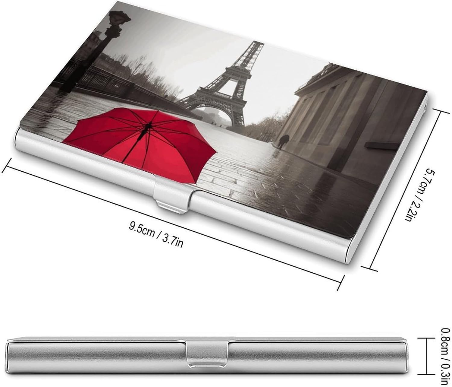 Eiffel Tower Paris Street Red Umbrella Business Card Holder Slim Aluminum Alloy Name Card Holder Professional Name Card Case Personalized Business Card Wallet Minimalist Pocket Metal Case for Women Me