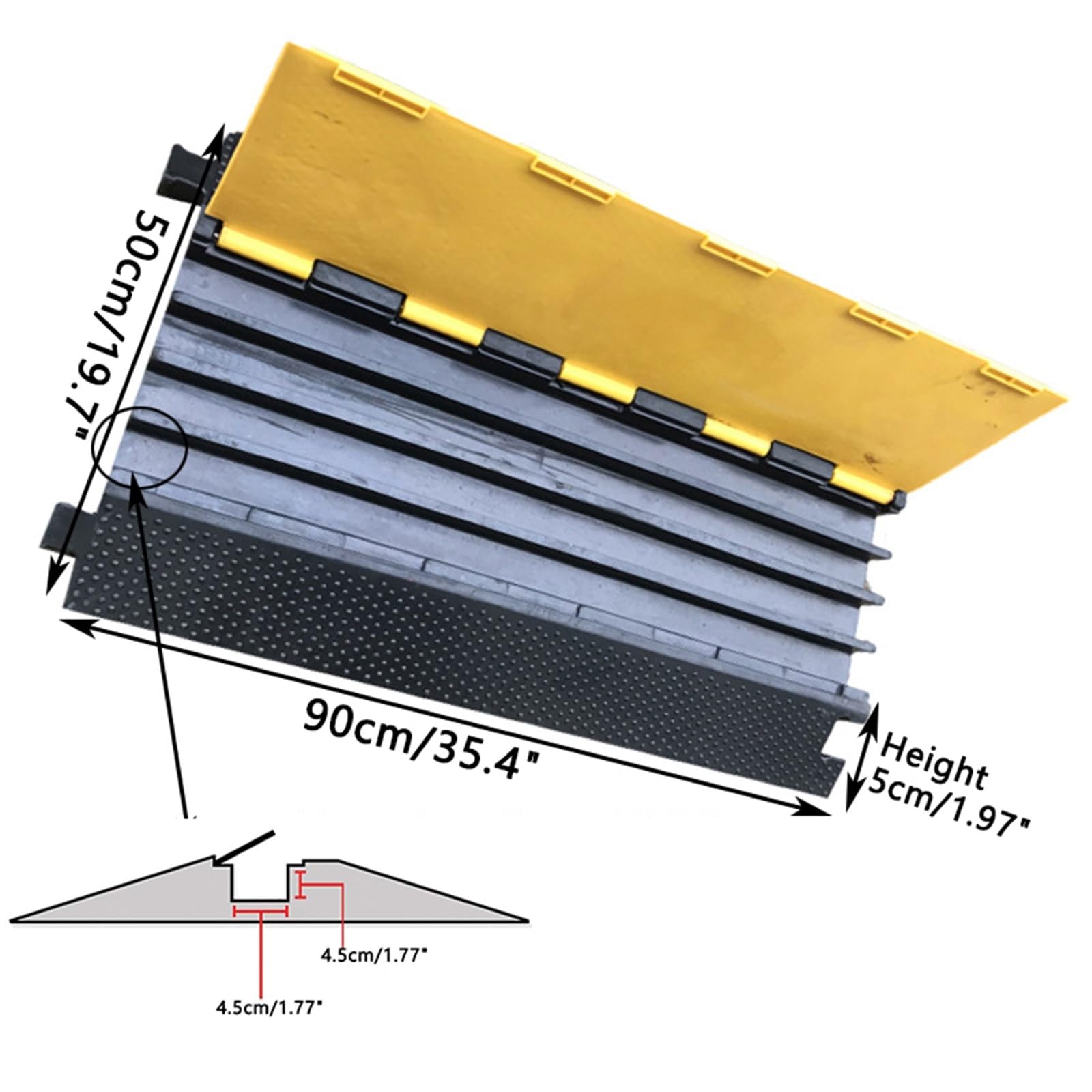 Rampa Protectora De Cables De Goma, Rampa De Cubierta De Suelo Para Cables De 3/4/5 Canales, 90X50Cm, Cubierta De Suelo Para Cables De Alta Resistencia, Protector De Cables Pa.4channel-90x50x5CM/35x2