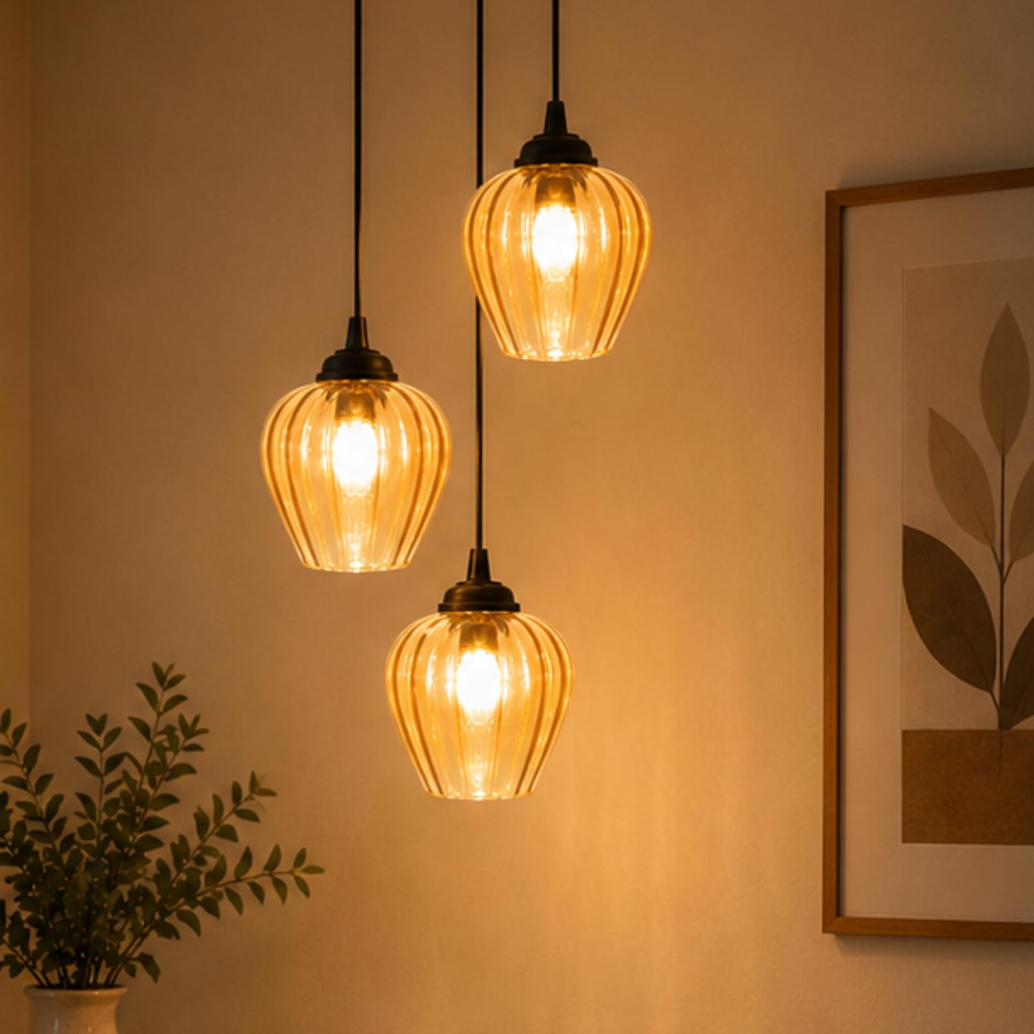 Pendant Light, Amber Glass Cluster Chandelier, Black Antique Finish, for Bedroom, Living Room, Dining Area, Restaurant-image-41
