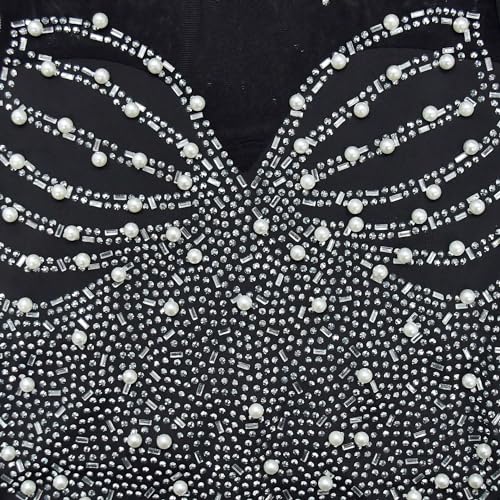 Image of PORRCEY Women's Sexy Rhinestone Lace Sheer Mesh Formal Evening Dress