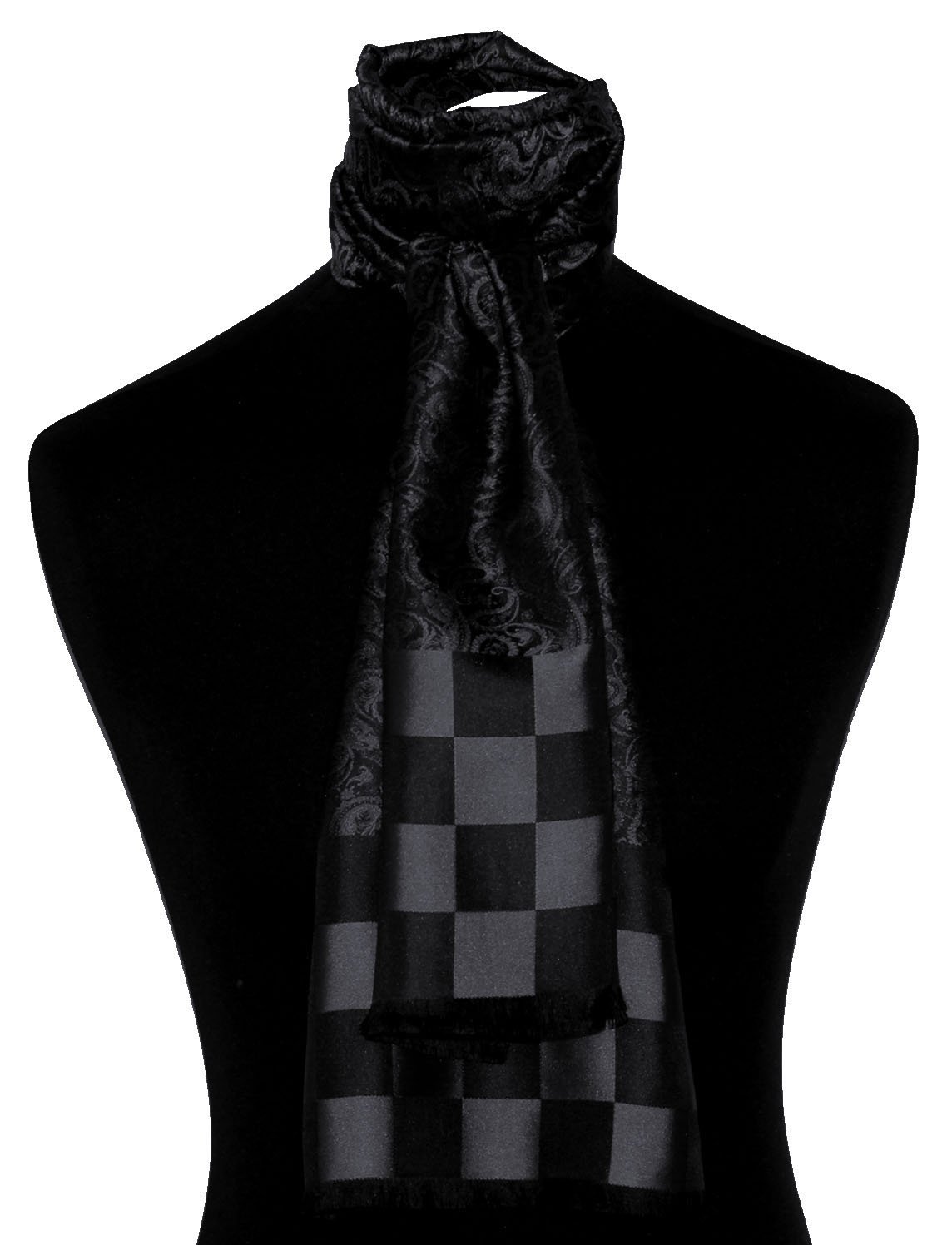 Lorenzo Cana Herren Schal aus 100% Seide aufwändig jacquard gewebt Damast Seidenschal Seidentuch Tuch 25 cm x 160 cm Schwarz 8921511