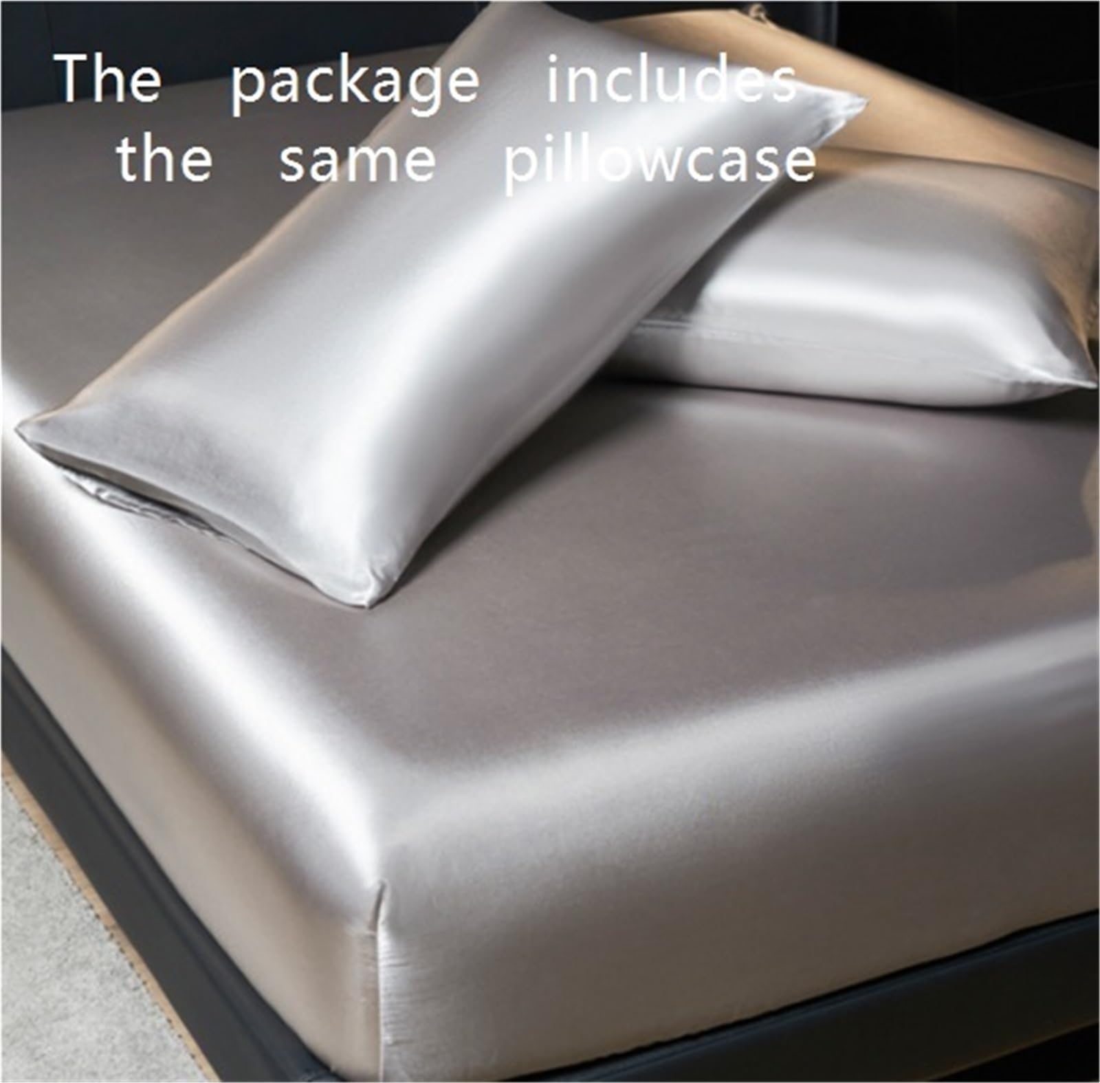 3 stücke Seide Spannbettlaken Kissenbezug Elastische Band Matratze Abdeckung for Home Queen-Size Blätter(F,198 * 203cm*35)