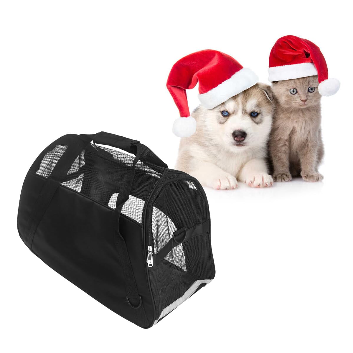 Borsa da Trasporto per Animali in Nylon, Rete Traspirante Laterale | Cani e Gatti, in Viaggio e Durante le Visite Turistiche, Riduce L’Ansia da Viaggio, Struttura Morbida