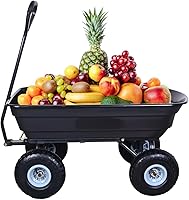 AAIN 600 lbs Heavy Duty Poly Garden Dump Cart with 180° Rotating Handle & 10" Pneumatic Tires - Quick Release Wagon