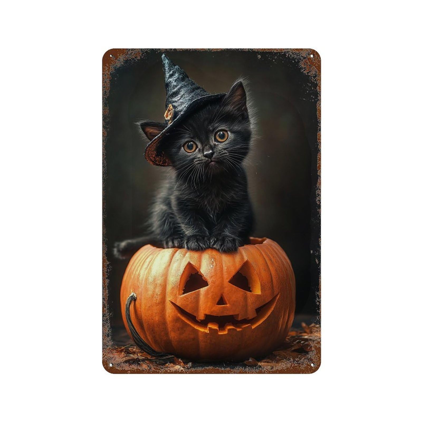 Spooky Halloween Kitten Retro Metal Sign 11.8"x7.9", Vintage Wall Decor for Bistro, Counter And Cafe Decor